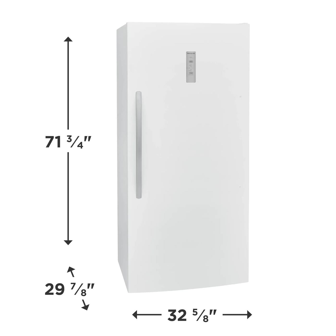 White upright single-door refrigerator with digital control panel in kitchen appliances and home improvement collection