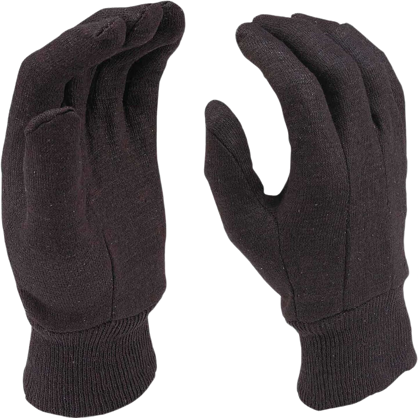 Pair of large brown jersey work gloves with ribbed cuffs for safety and hardware tasks in Home Improvement collections