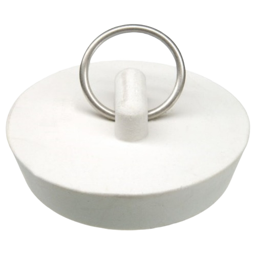 White rubber drain stopper with metal ring handle for sink repair in plumbing parts and home improvement collections