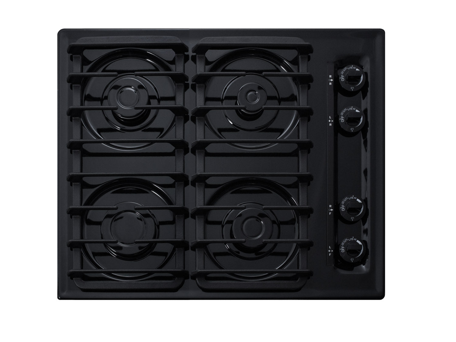 Black 24-inch wide 4-burner gas cooktop with porcelain surface in Cooktops and Kitchen & Kitchenware collections