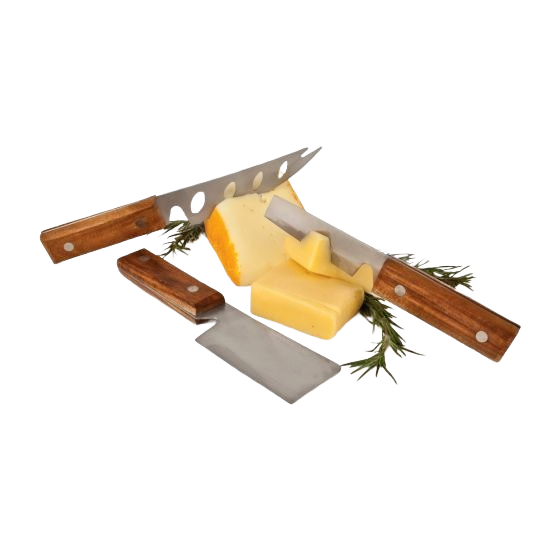 Three-piece rustic cheese tool set with wooden handles and stainless steel blades for kitchen utensils under $50 collections