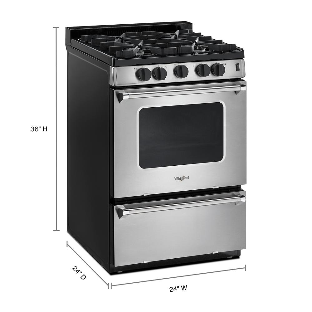 Whirlpool stainless steel freestanding gas range with sealed burners and front control knobs for home improvement use