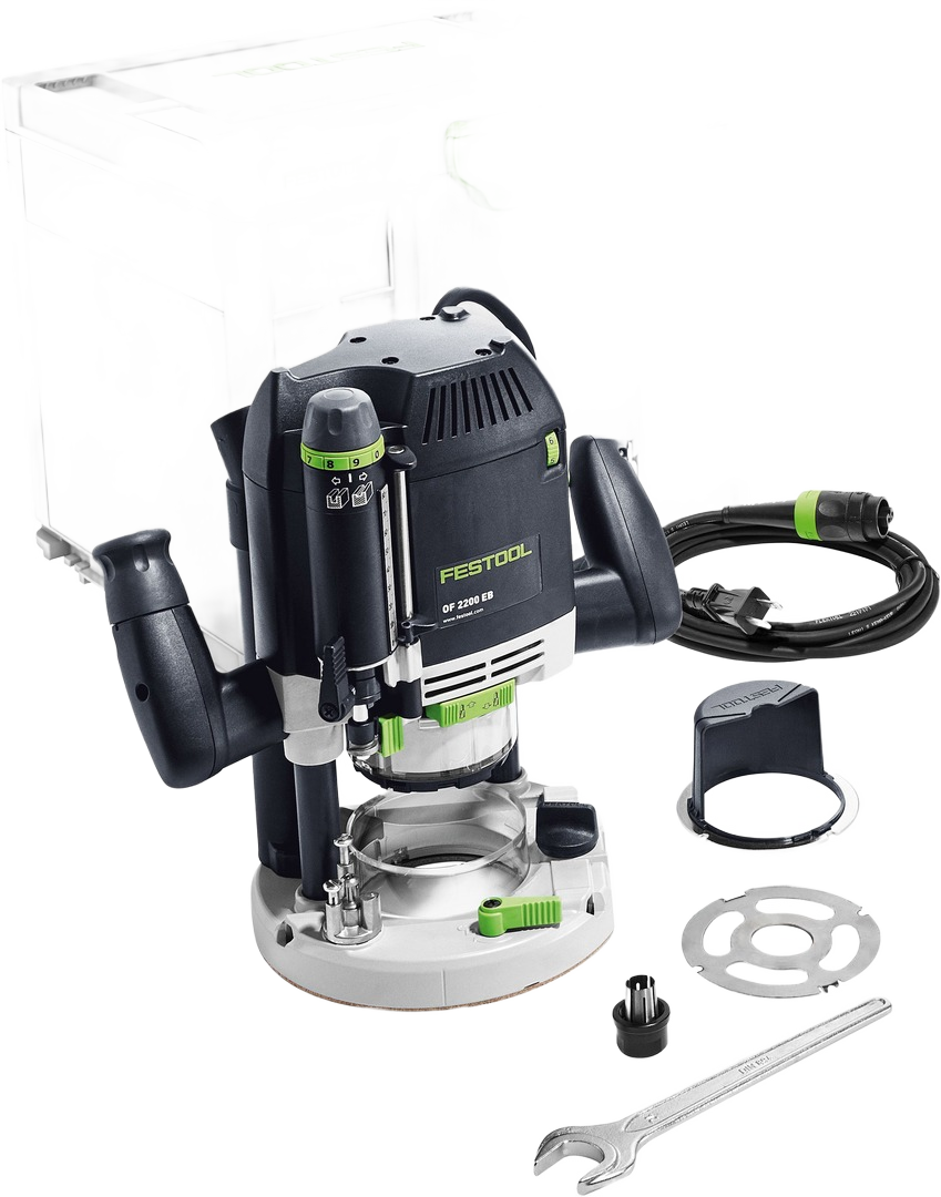 Professional-grade router tool with accessories and durable carrying case from woodworking tools and Festool routers collection