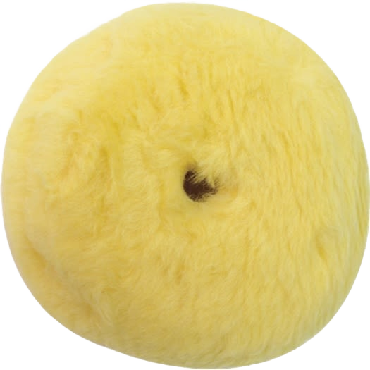 Yellow wool polishing bonnet with hook and loop fastener for woodworking tool accessories and finishing tasks