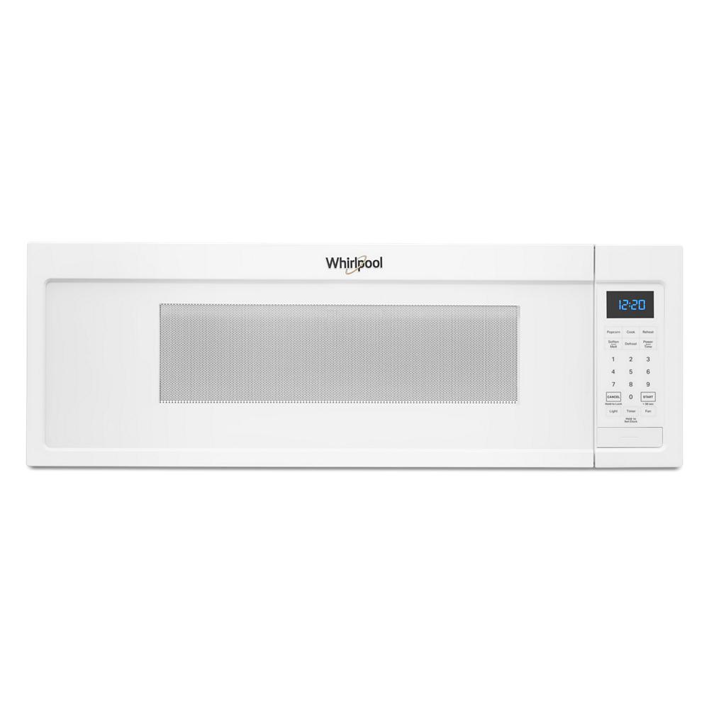 white low profile microwave with digital control panel and vent hood for kitchen appliances and home improvement