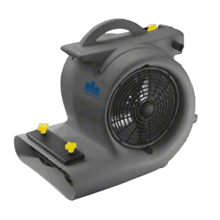 Gray portable carpet dryer with front air outlet, built-in handle, and sturdy design for cleaning and dust management in rental equipment.