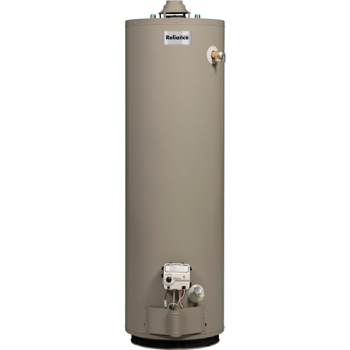 Tall beige liquid propane gas water heater with control panel for tools and home improvement projects