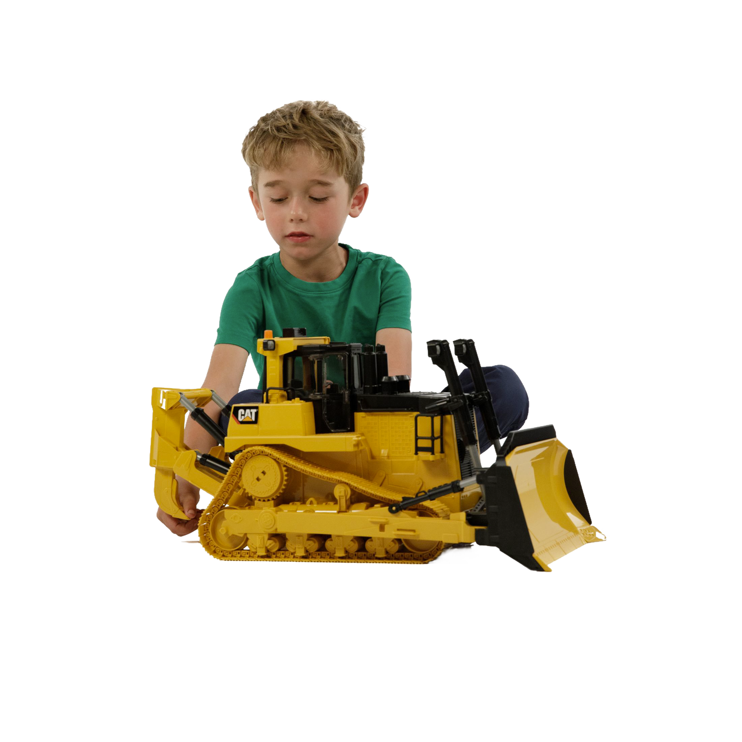 Child playing with detailed Bruder 1:16 scale CAT large track-type tractor from Vehicles & Remote Controlled Toys collection