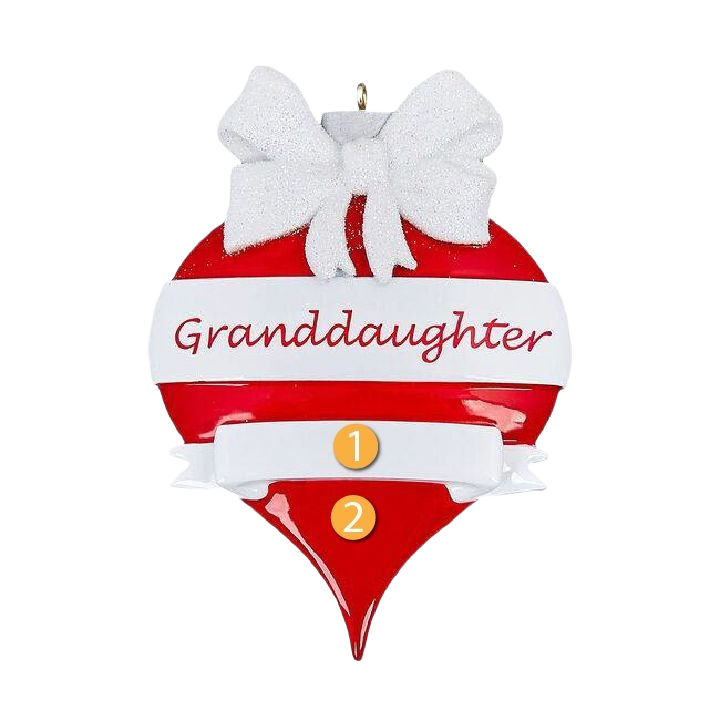 Red teardrop ornament with white bow and Granddaughter banner for Christmas Ornaments & Tree Decorations collection under $50