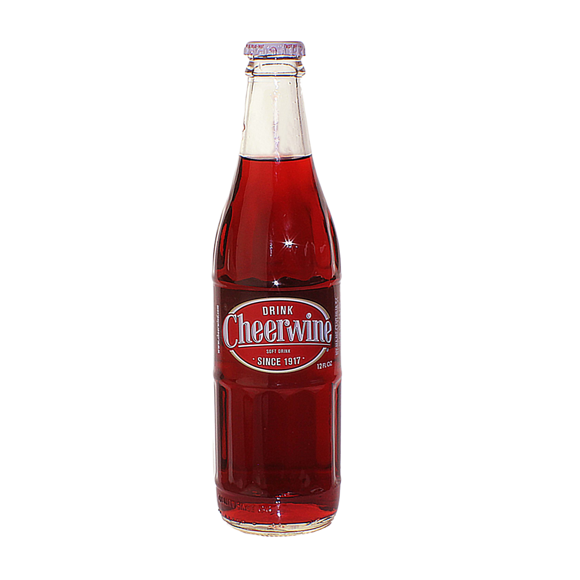Vintage-style glass bottle of cherry-flavored soft drink with red liquid, part of food and beverage collection under $25