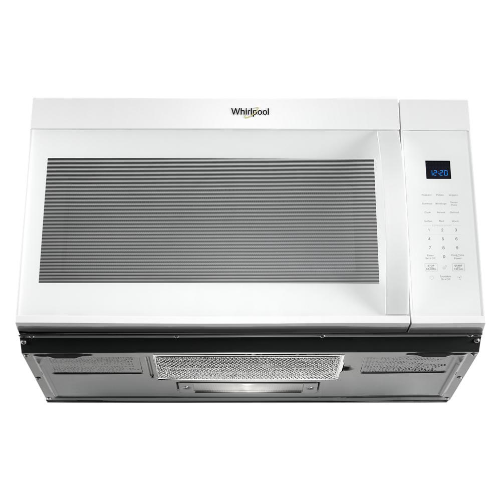 White Whirlpool over the range microwave with digital display, sensor cooking, and ventilation in Microwaves collection