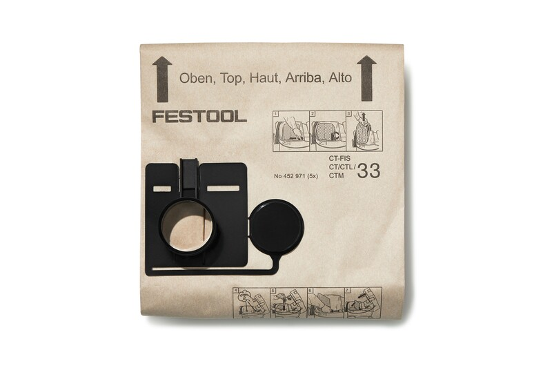 Brown paper filter bag designed for Festool CT 33 dust extractors in woodworking and dust management tools collections