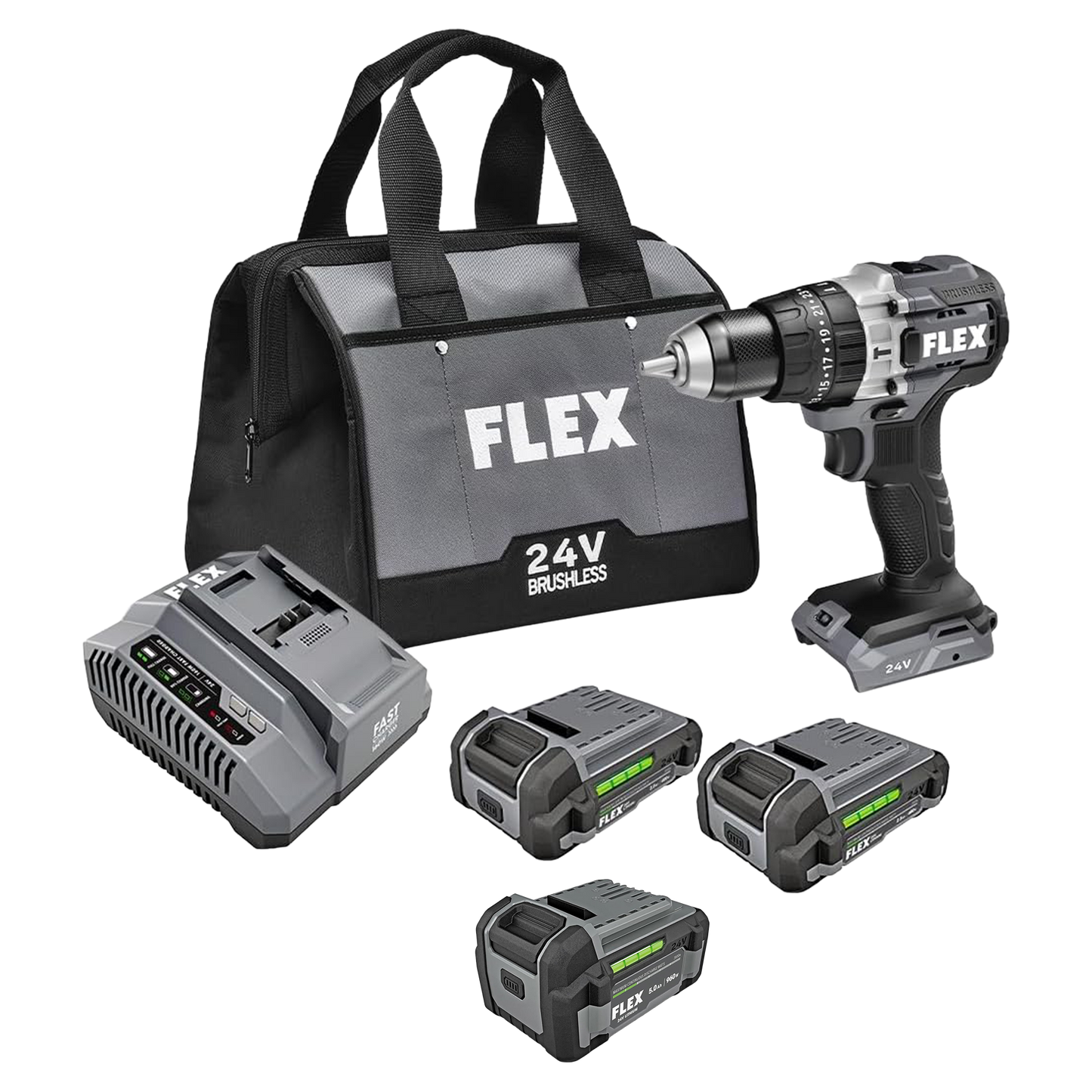 FLEX 1/2" 2-SPEED Hammer Drill Kit + 5.0 Ah Battery