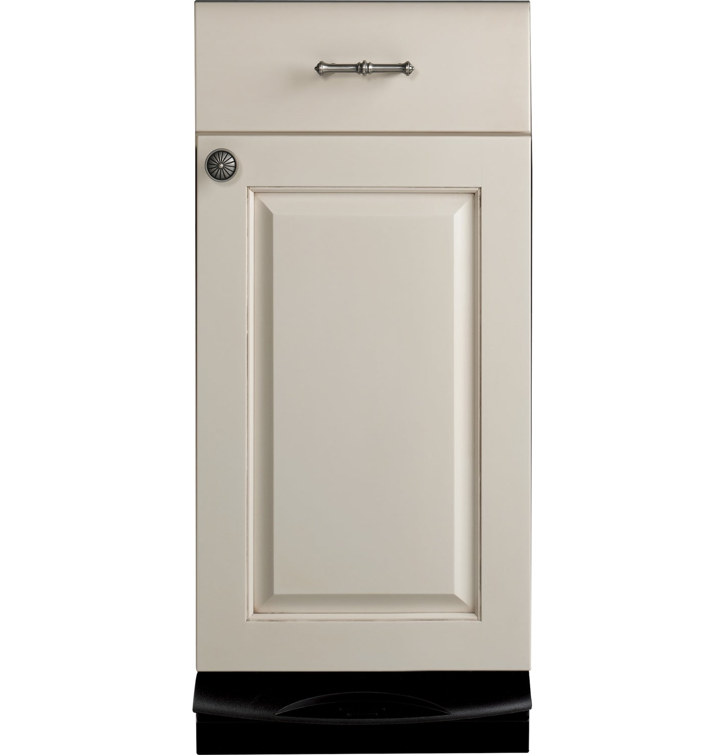 Beige panel-ready built-in compactor with decorative hardware from Trash Compactors and Kitchen & Kitchenware collections