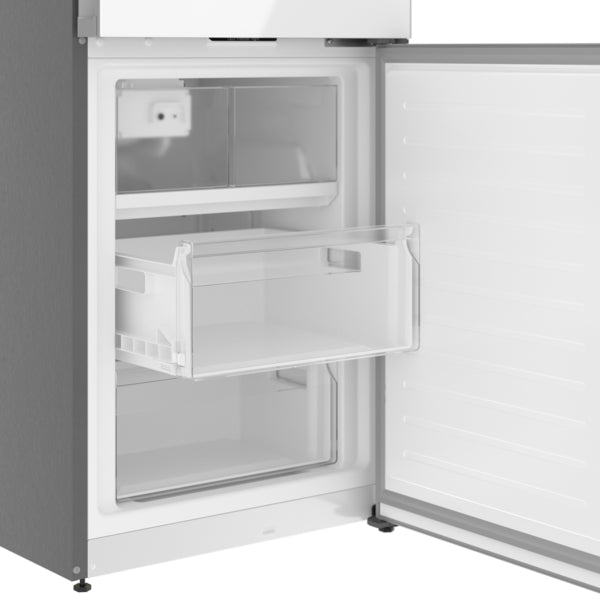 800 Series, Free-standing fridge-freezer with freezer at bottom, glass door, 24'', White, Total No Frost