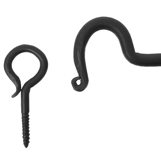 Hand-forged 3-inch matte black iron hook and eye latch for cabinetry in home improvement and hardware collections under $50