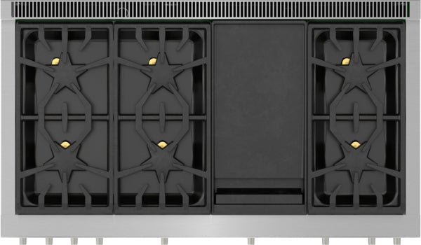 48-inch stainless steel dual fuel range with six Star® burners and central griddle from Thermador Ranges collection