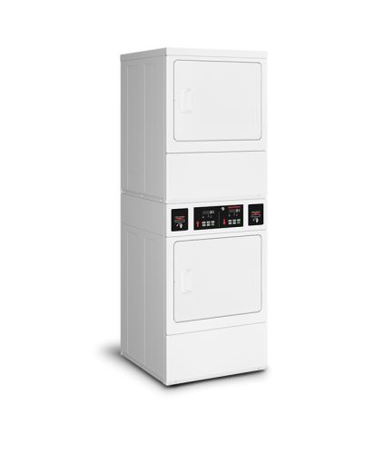 White commercial electric stack dryer with digital coin drop controls in dryers and electric appliances collection