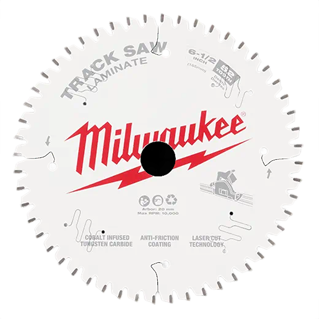 Circular saw blade with 52 teeth, cobalt-infused tungsten carbide tips, designed for woodworking and home improvement tools.