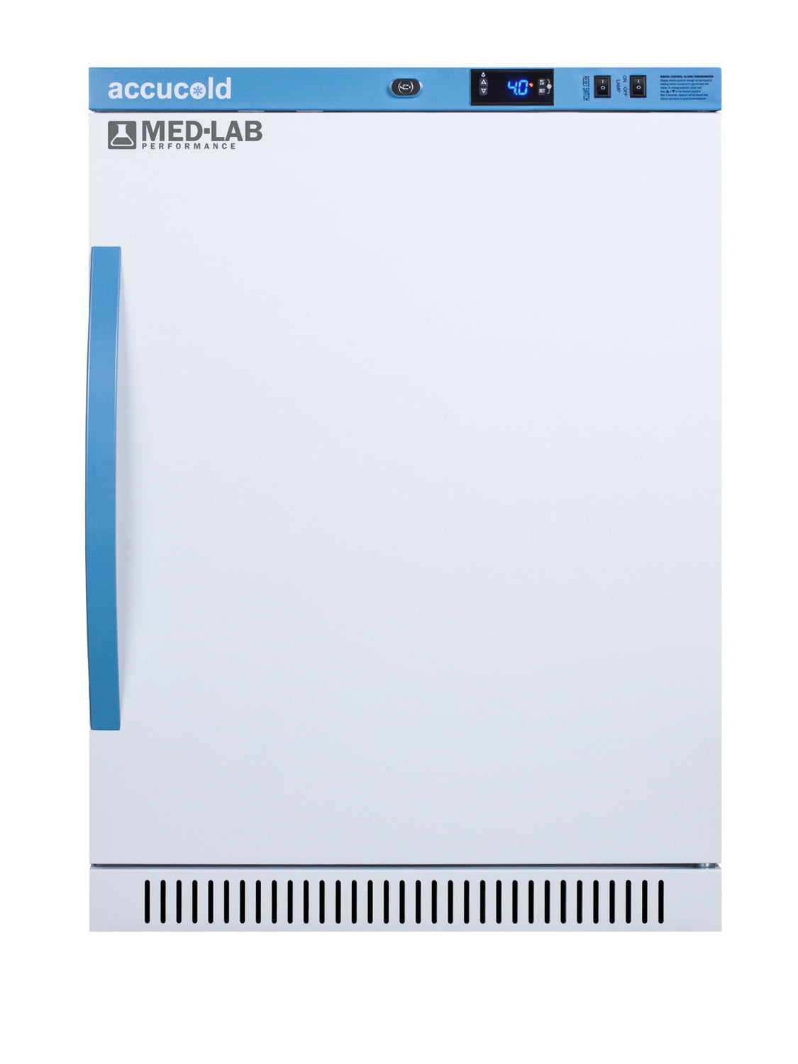 Front view of a 6 Cu.Ft. ADA height laboratory refrigerator with digital temperature display in Appliances collection