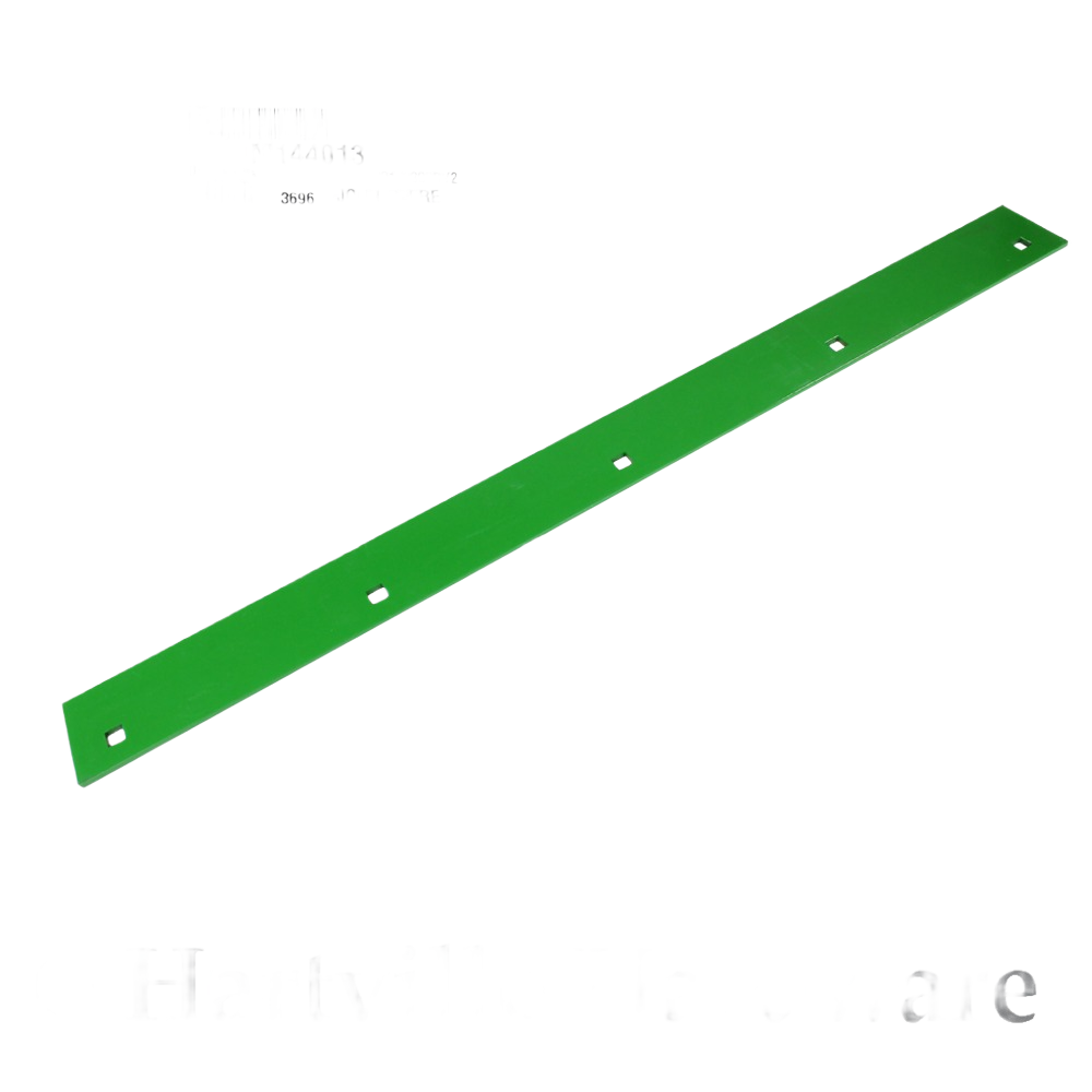 Green metal scraper blade with mounting holes for home improvement and tools applications