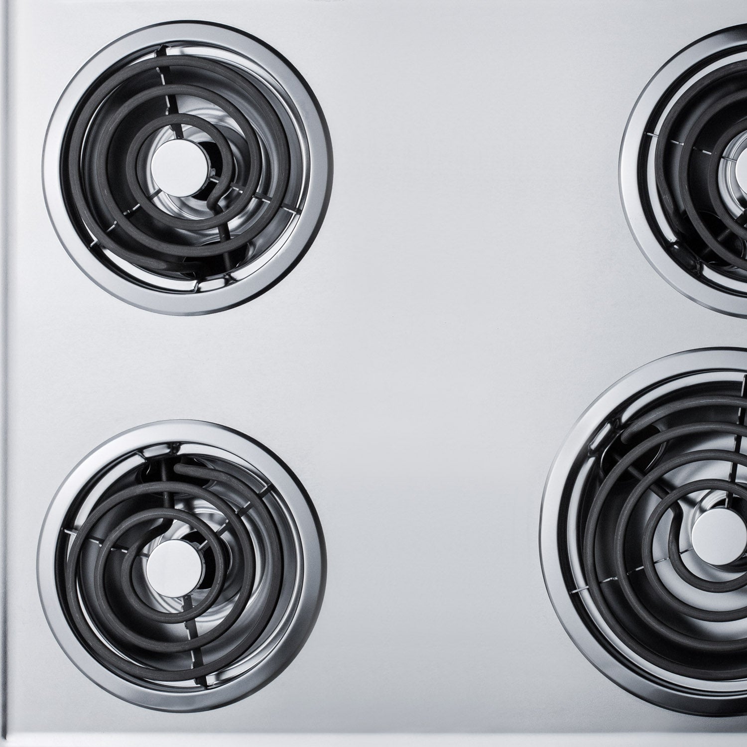 Top view of a stainless steel 4-burner electric coil cooktop from kitchen and cookware appliances collection