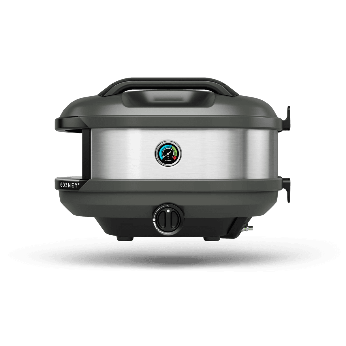Portable black and stainless steel pizza oven with durable aluminum and steel for outdoor grilling and lawn & garden use