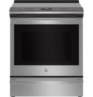 Stainless steel GE Profile induction and convection slide-in range with front controls in ranges collection