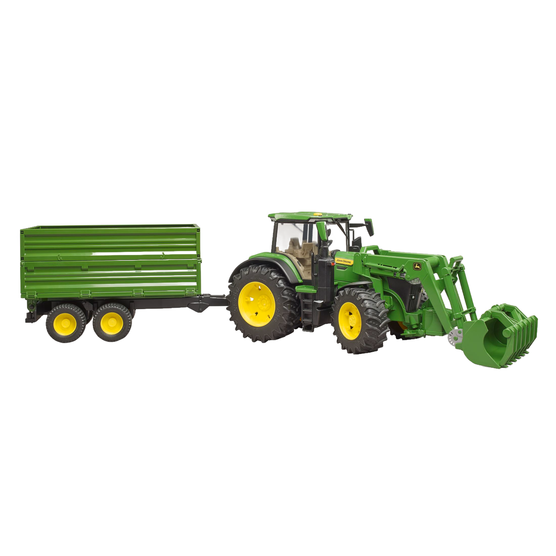 Green toy tractor with front loader and tipping trailer in Vehicles & Remote Controlled Toys and Bruder Toys collections