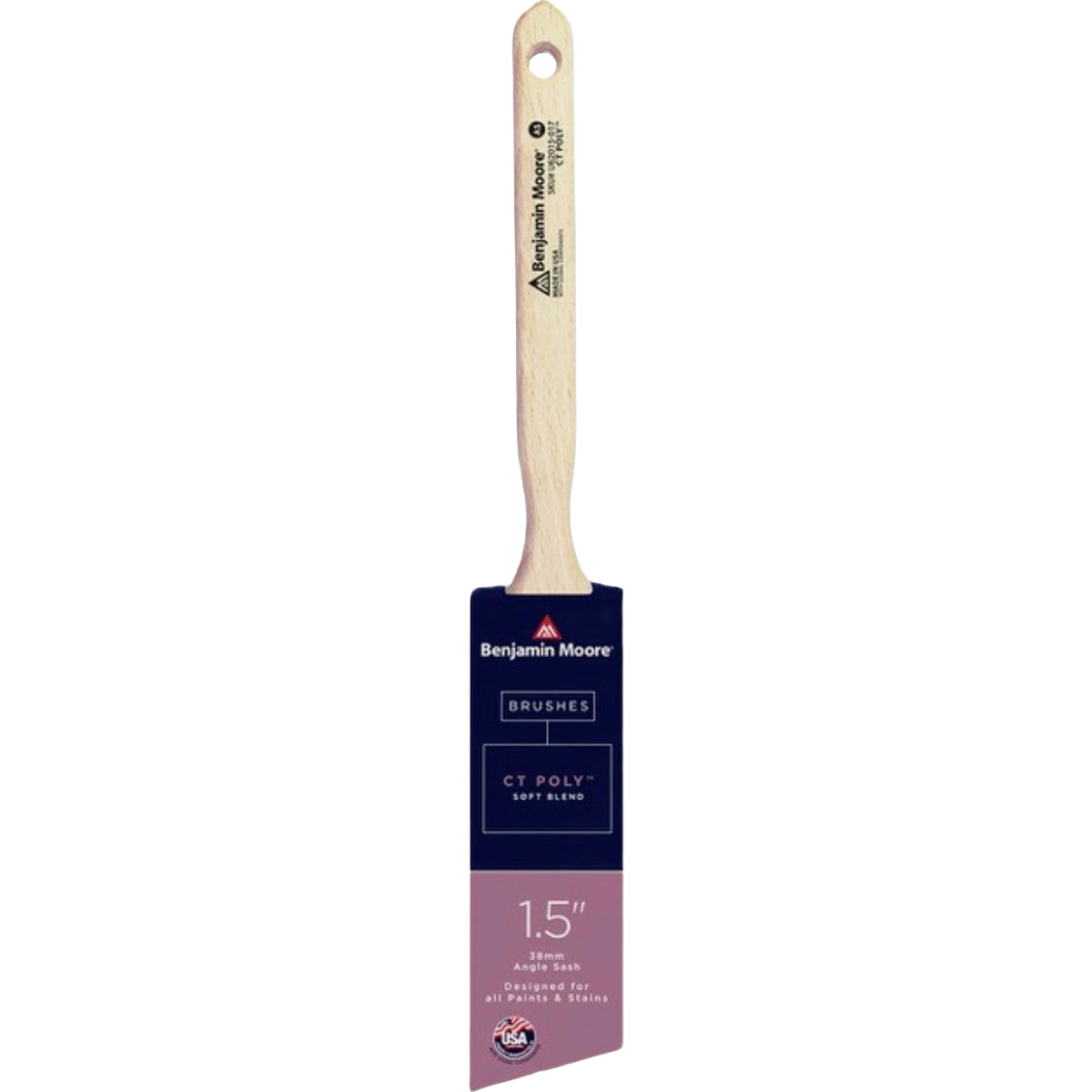 1.5-inch angled sash paintbrush with wooden handle and soft synthetic bristles for precise trim work in home improvement tools