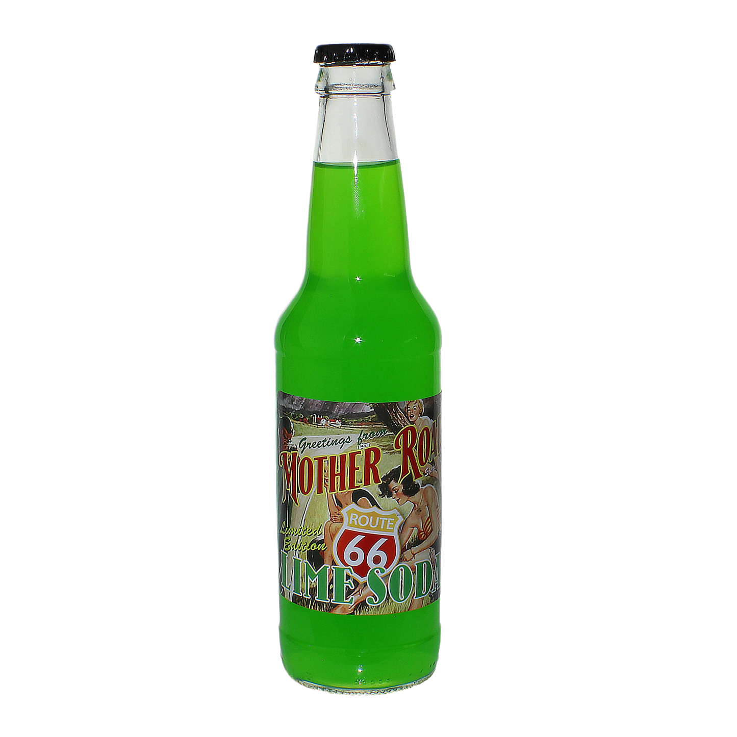 Glass bottle of bright green lime soda from Mother Road in drinks and food & beverage collections under $50