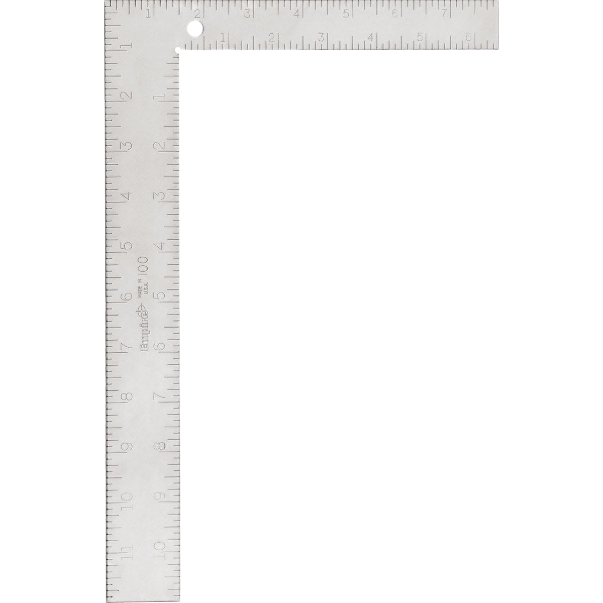 Metal carpenter's square with permanent etched measurement markings for woodworking and home improvement tools collections under $50