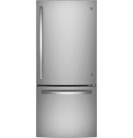 Stainless steel bottom-freezer refrigerator with curved handles for kitchen and appliance collections
