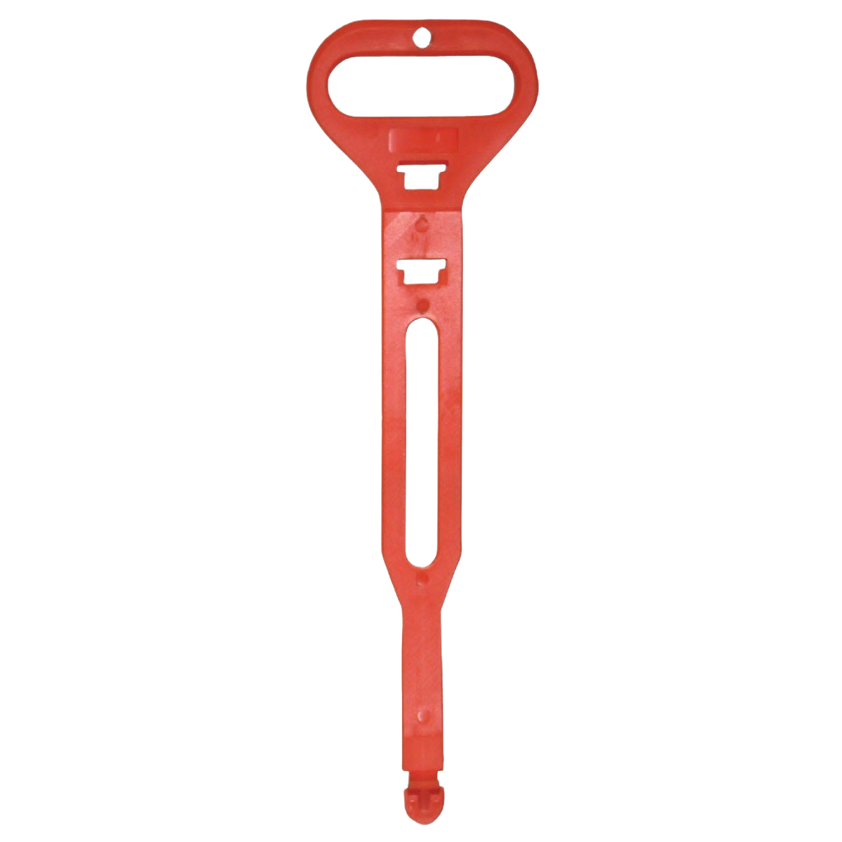 Adjustable red storage strap with handle for organizing cords, hoses, and Christmas lights in electrical and appliance collections