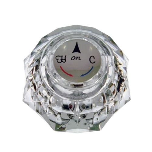 Clear acrylic faucet handle for hot and cold water control in plumbing repair and home improvement collections