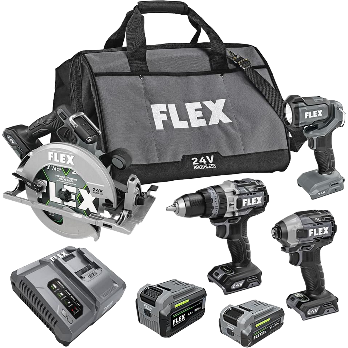 FLEX 24V 4-Tool Combo Kit + 41-Pc. Impact Driver Bit Set