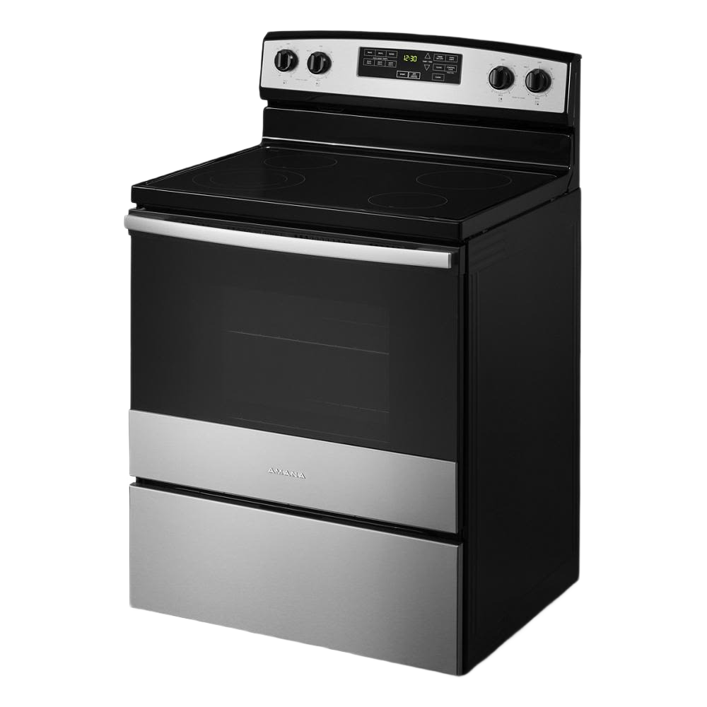 30-inch electric range with smooth cooktop, stainless steel finish, control knobs, and digital display from Electric Ranges collection