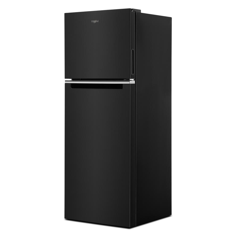 Matte black 24-inch wide top-freezer refrigerator designed for compact kitchens and small space appliance collections