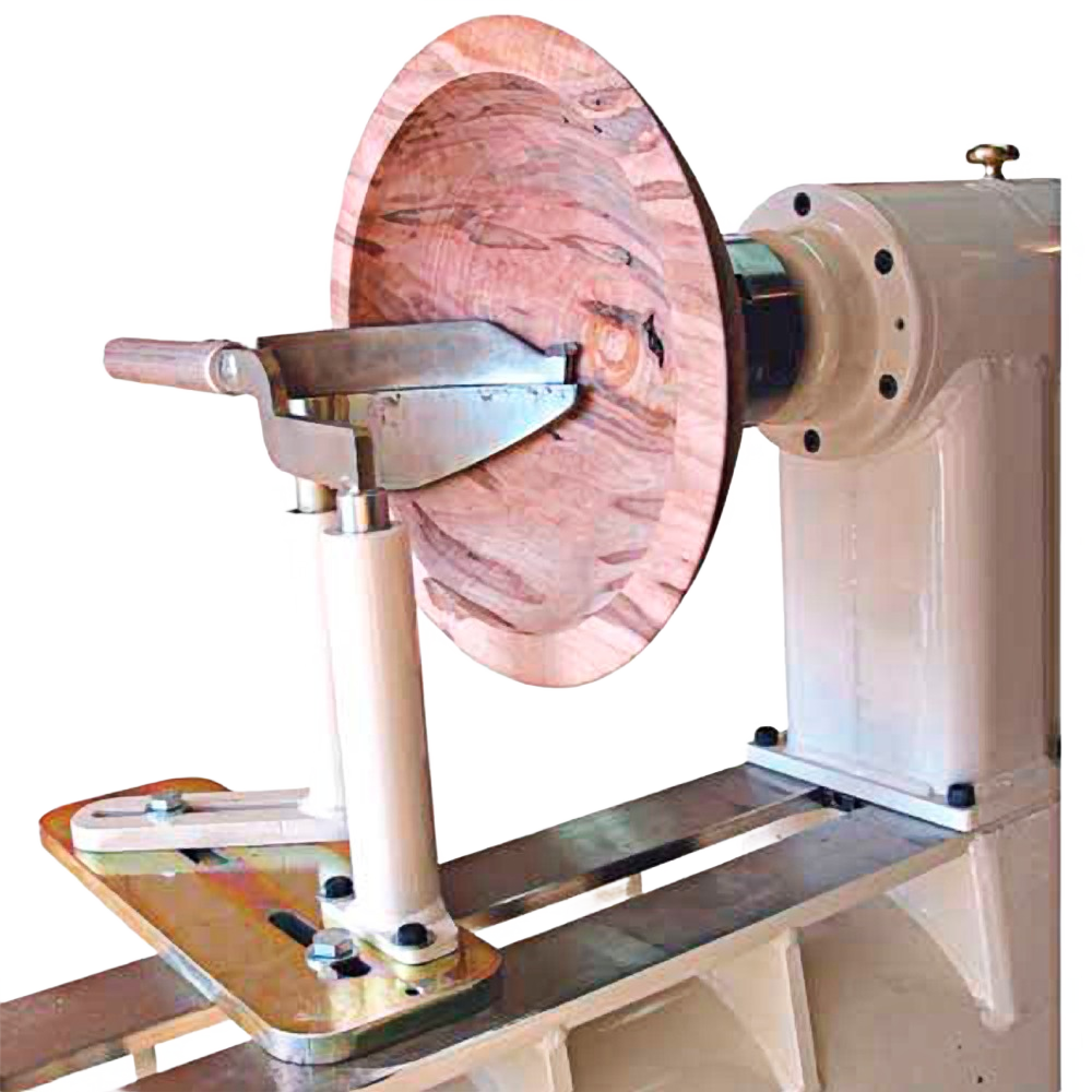 Wood lathe setup with 24-inch woodworking bowl blank and tool rest in woodworking tools collection