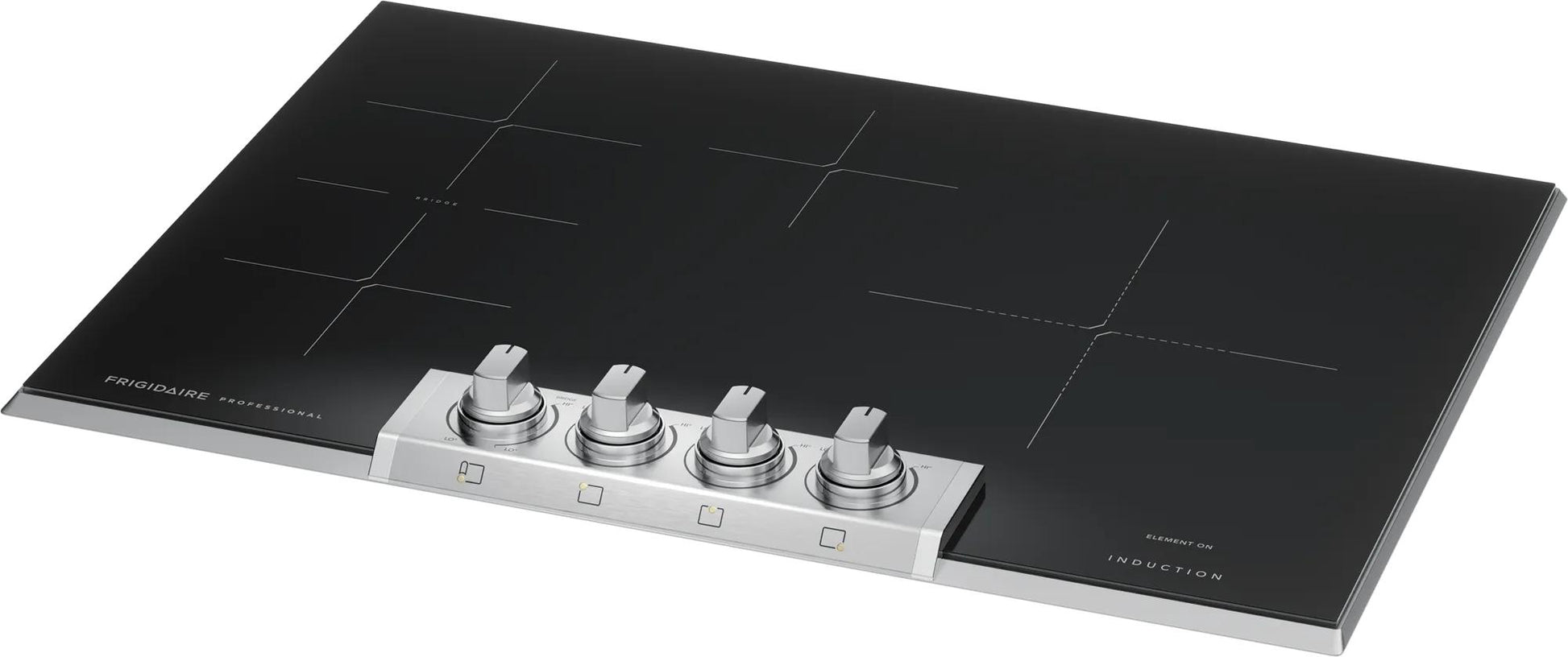 Black induction cooktop with four stainless steel control knobs, part of Cooktops and Kitchen & Kitchenware collections