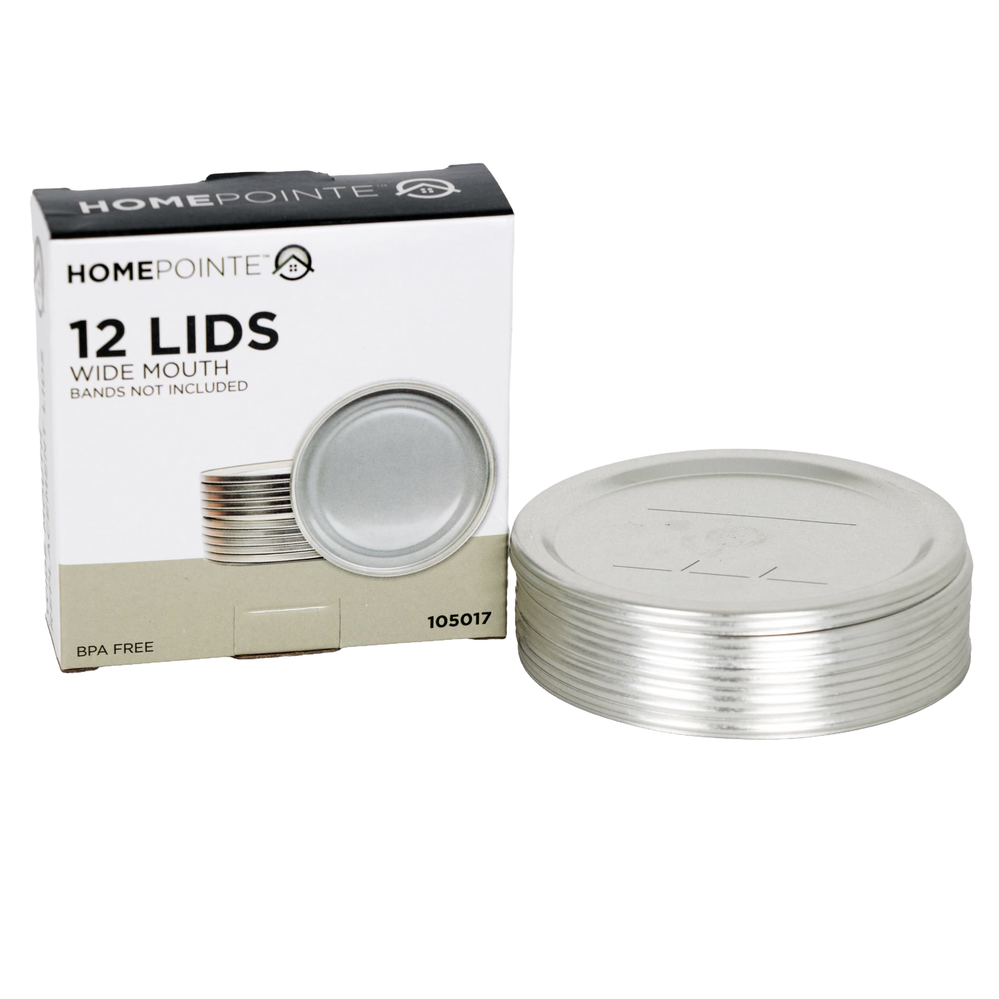 Stack of 12 silver-tone wide-mouth jar lids beside box in Kitchenware and Under $25 home improvement tools collection