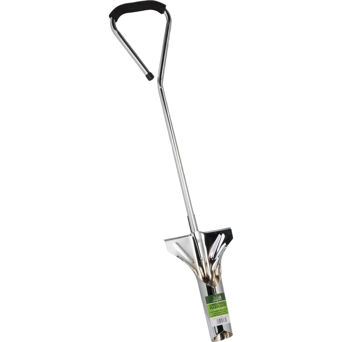 Long-handled bulb planter with ergonomic grip and stainless steel construction for gardening and planting tasks
