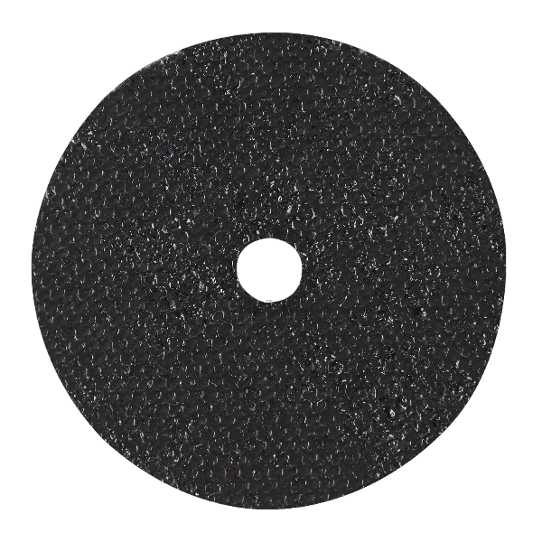 Black abrasive metal cut-off wheel with textured surface for power tool accessories and home improvement tasks