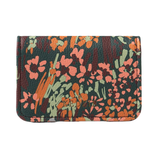 Floral print vegan leather wallet with fold-over design and goldtone snap, part of accessories and under $50 collections