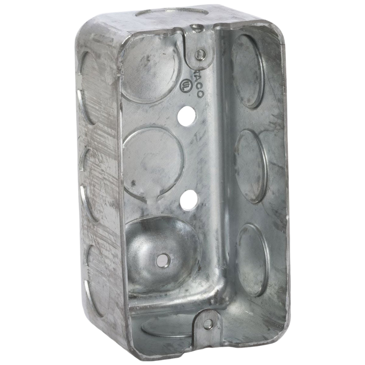 Steel electrical handy box with multiple knockout holes for switches and outlets in home improvement and electrical collections