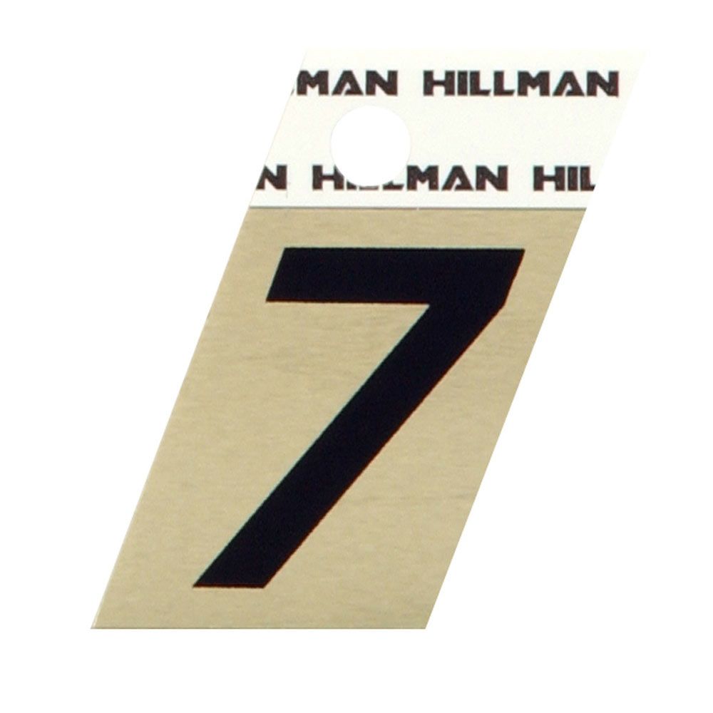 Black number 7 sticker with gold aluminum background and angle cut for hardware and home improvement use