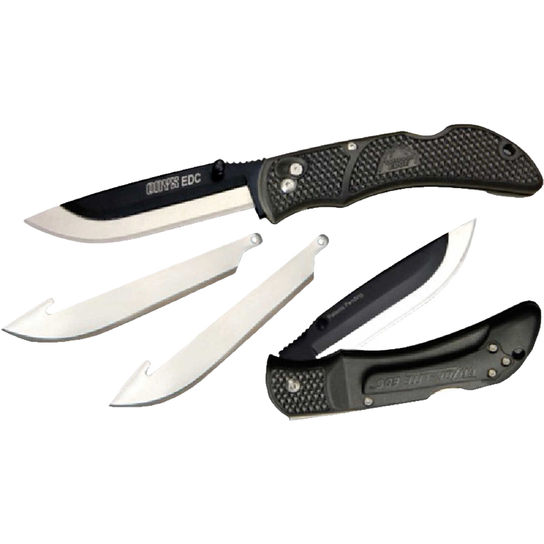 Black-oxide coated folding knife with replaceable blades for cutting tools and woodworking hand tools collections