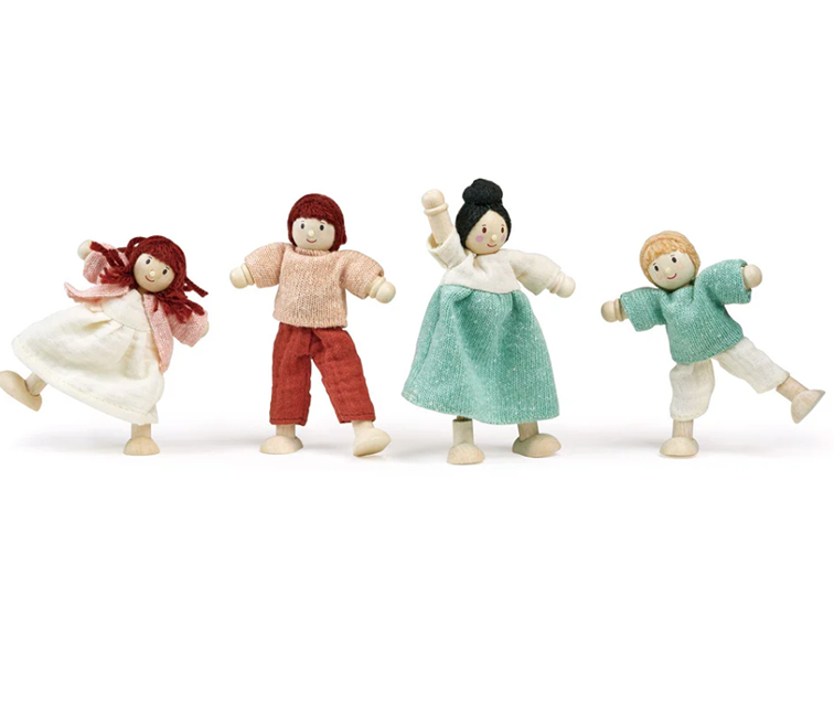 Set of four fabric-clothed wooden dolls for imaginative pretend play in toys and games under $50 collection