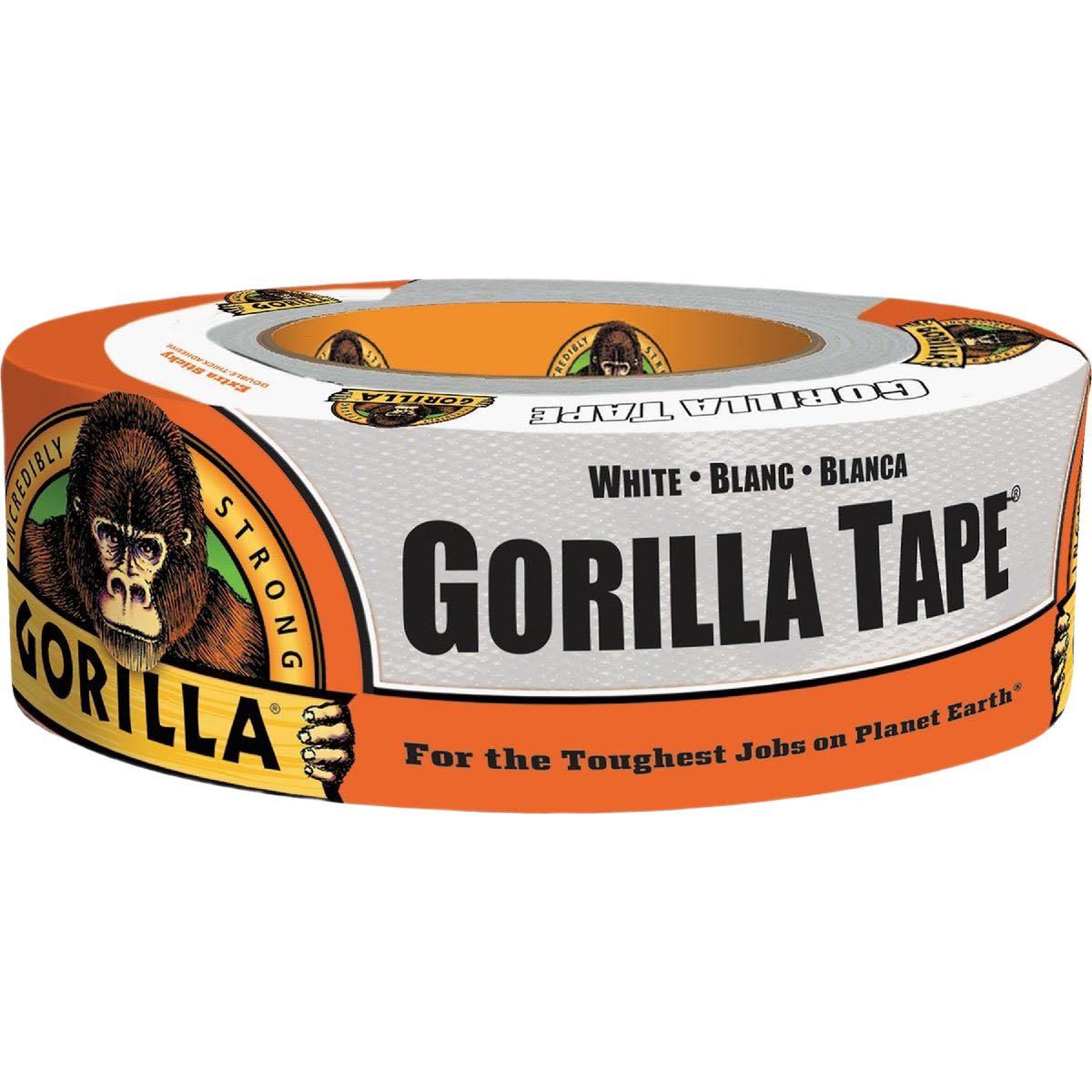 White heavy-duty Gorilla tape roll with reinforced backing for tough home improvement and repair tasks in tape collections.