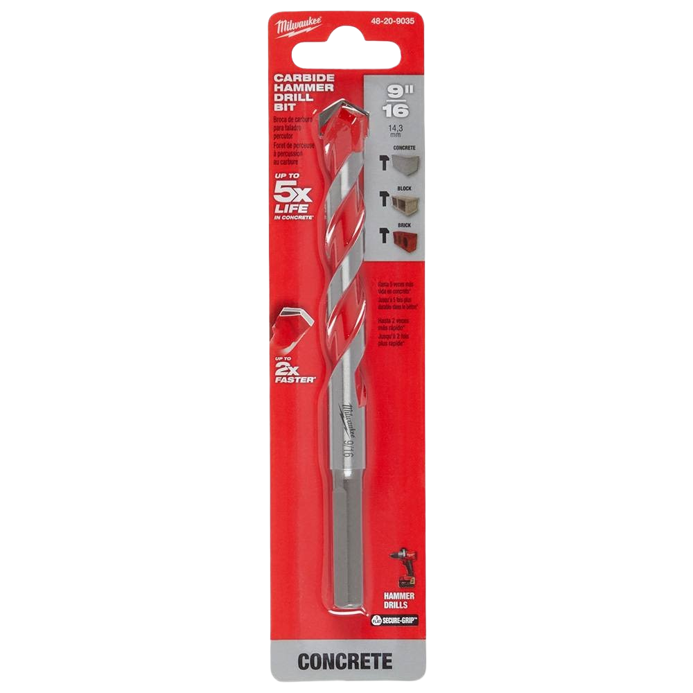 Milwaukee carbide-tipped hammer drill bit for concrete drilling in power tool accessories and tool collections